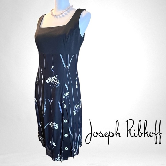 Joseph Ribkoff Black & Navy Floral Dress Sz 10 - Picture 2 of 9